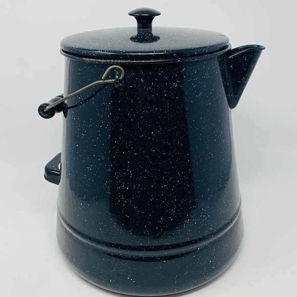 Vintage Graniteware Enamel Coffee Pot Campfire Camp Kettle 11" Large - Picture 4 of 12